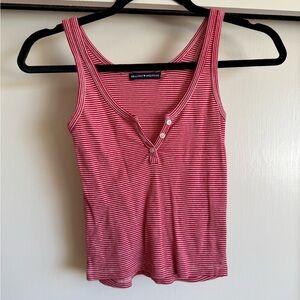 Brandy Melville Red and White Striped Ribbed Henley Tank
